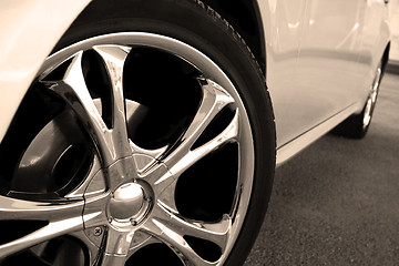 Image showing Close up wheel of a spots car