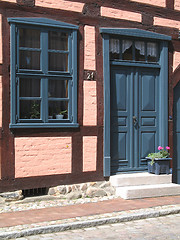 Image showing pink half-timbered house