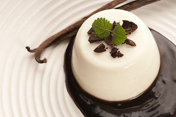 Image showing Panna Cotta with chocolate and vanilla beans