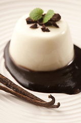 Image showing Panna Cotta with chocolate and vanilla beans