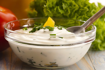 Image showing Delicious cream cheese with chives and vegetables