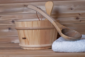 Image showing Bucket And Ladle Spoon in Sauna