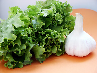 Image showing green chinese salad and garlic