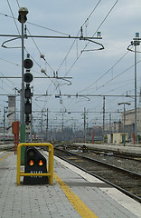 Image showing Signals and wires at railway station