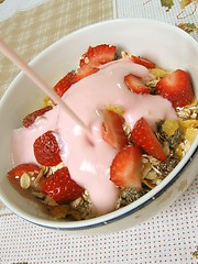 Image showing Granola, strawberries and yogurt