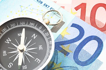 Image showing euro money and compass