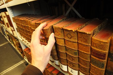 Image showing old books in a library