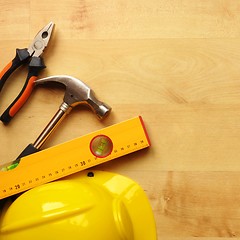 Image showing hard hat and tool