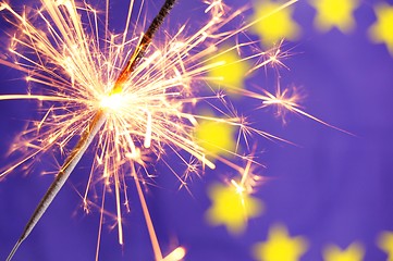 Image showing eu flag and sparkler