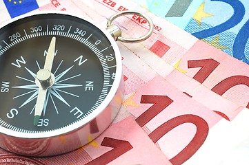 Image showing euro money and compass