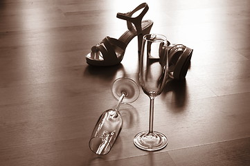 Image showing sexy high heel and champagne glass