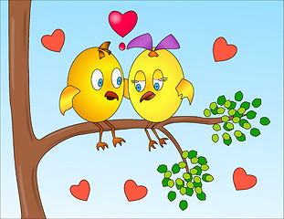 Image showing  two little birds in a tree