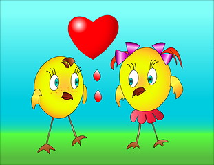 Image showing two little birds with a heart