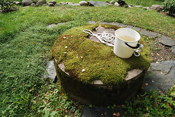 Image showing typical concrete water well with moss