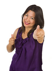 Image showing Hispanic Woman with Thumbs Up on White