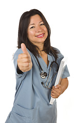 Image showing Attractive Hispanic Doctor or Nurse with Thumbs Up