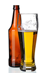 Image showing Glass of beer and bottle, isolated