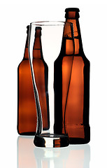 Image showing Glass and two bottles of beer, isolated
