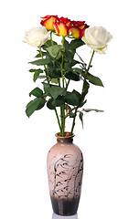 Image showing Red and white roses in vase, isolated