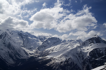 Image showing Hight mountains in clouds