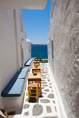 Image showing Outdoor restaurant tables