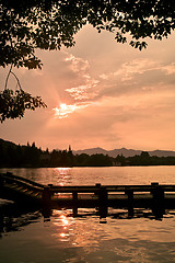 Image showing Sunset landscape of China West Lake