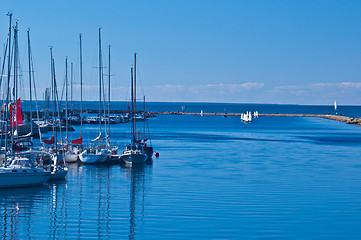 Image showing Marina with sailboats