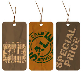 Image showing Set of brown crumpled paper tags