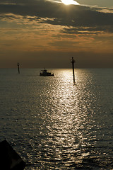 Image showing Sailboat at dawn