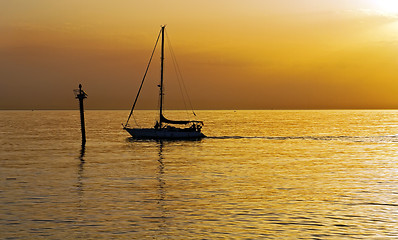 Image showing Sailboat at dawn