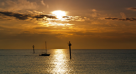 Image showing Sailboat at dawn