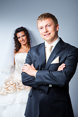 Image showing Just married groom and bride