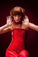 Image showing Beautiful girl in red dress