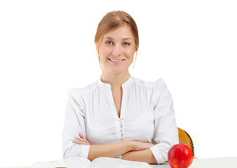 Image showing woman with apple and book