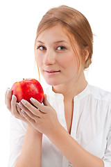 Image showing Beautiful woman holding apple