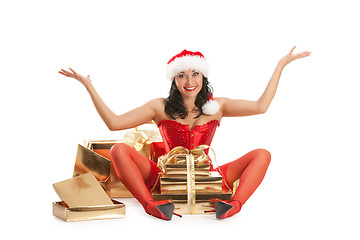 Image showing Beautiful christmas woman in santa hat