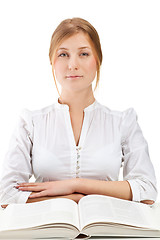 Image showing Beautiful blonde student woman with book