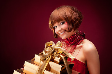 Image showing Beautiful girl in red dress