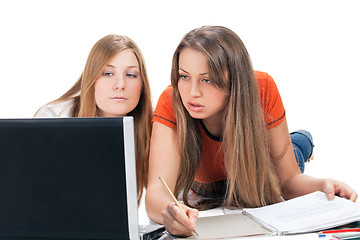 Image showing two student girl with laptop