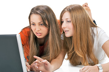 Image showing two student girl with laptop