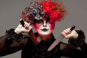 Image showing woman mime with knife