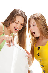 Image showing Shopping. Two beautiful girl with bag