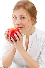 Image showing Beautiful woman holding apple