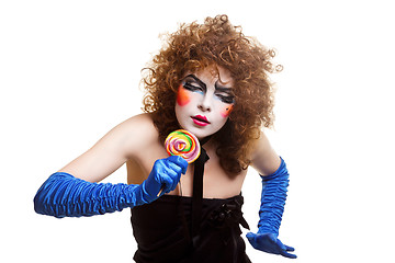 Image showing woman mime with theatrical makeup singing