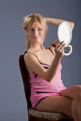 Image showing beautiful woman with mirror