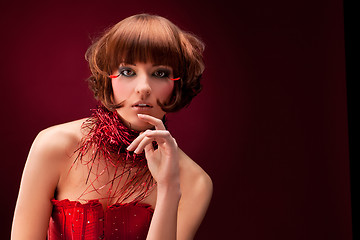 Image showing Beautiful girl in red dress