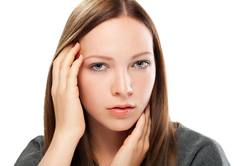 Image showing young woman close up studio portrait