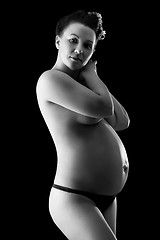 Image showing Beautiful pregnant woman in back & wite