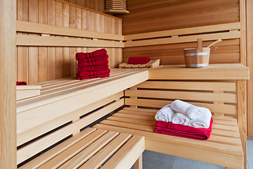 Image showing Interior of a wooden sauna