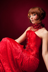 Image showing Beautiful girl in red dress